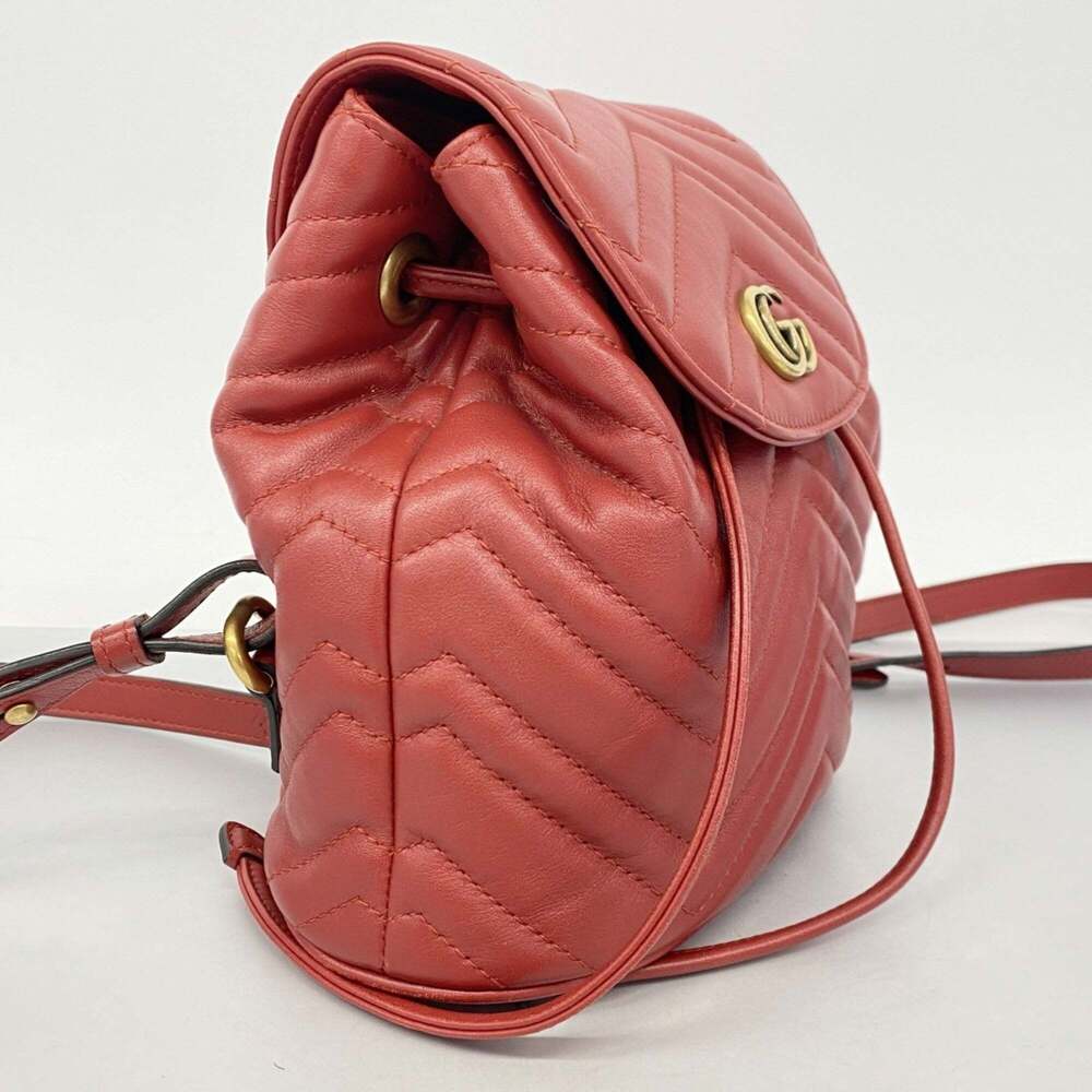 GUCCI Authentic Red Leather GG Marmont Backpack - Picture 2 of 12